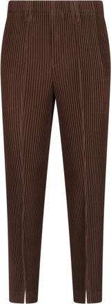 Homme Pliss&eacute; Issey Miyake Brown Pleated Elastic Waist Straight-Leg Pants