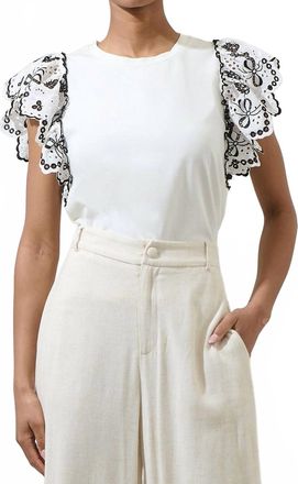 Sugarlips Ellie Eyelet Ruffle Sleeve Top In White