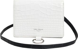 Dolce & Gabbana White Blue Leather Bifold Crossbody Sling Womens Wallet (Pre-Owned)