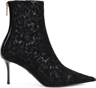 Dolce & Gabbana Enkellaarsjes van Kant - Dames - Laarzen met Hak - Zwart - 38 1/2 EU - Katoen - Schoenen