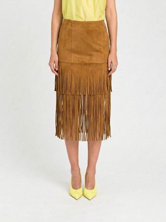 Twin-Set Gonna midi Twinset Actitude in pelle sintetica scamosciata con frange