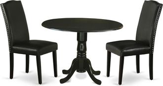 East West Furniture Dining Room Set Black, DLEN3-BLK-69