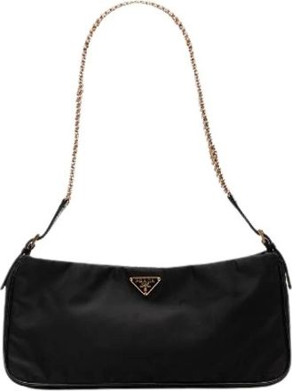 Prada Pre-owned Shoulder Bags, female, Black, Size: ONE SIZE Pre-owned Triangle Logo Nylon Leather Shoulder Bag