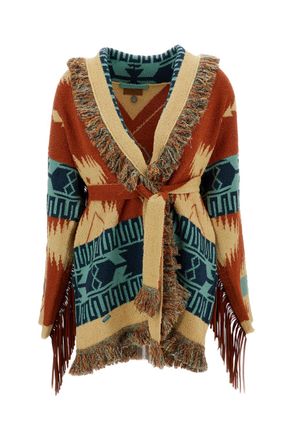 Alanui Multicolor Golden Dusk Fringed Knit Cardigan