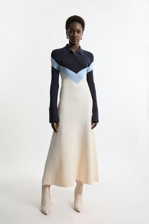 Karen Millen Rib-Knit Polo Top Maxi Dress in Navy at Nordstrom, Size X-Small