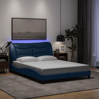 vidaXL Estructura De Cama Con Led Sin Colch&oacute;n Tela Azul 140x200 Cm Vidaxl