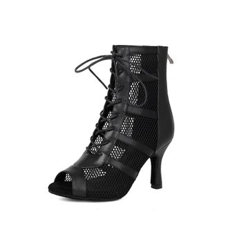 Miyoopark Dance Practice Shoes for Women Mesh Ballroom Sandals Party Prom Ankle Booties L446 Black Synthetic 8.5cm Heel UK 2.5