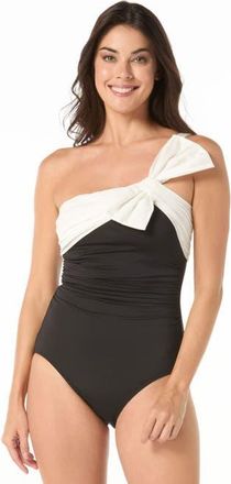 Carmen Marc Valvo Bow Underwire One Piece Swimsuit in Black/white at Nordstrom, Size 10