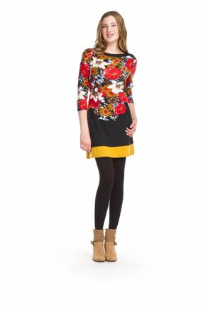 Papillon Floral 3/4 Sleeve Tunic Top Dress In Black
