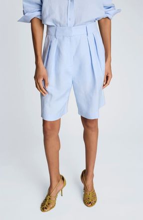 Kenneth Cole Pleated Linen Bermuda Shorts in Blue Dawn at Nordstrom, Size 12