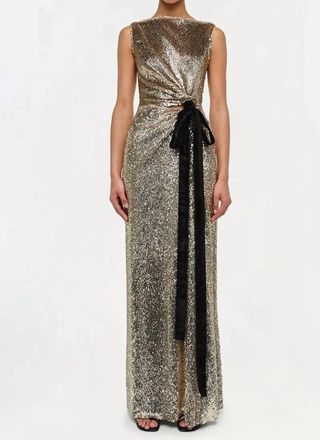 SIMKHAI Felicity With Bow Tie Gown In Gold