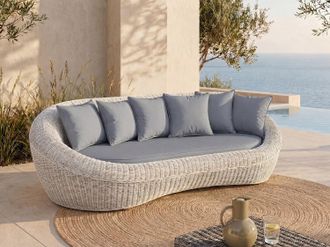Vente-Unique Divano da giardino 3 posti in resina intrecciat&agrave; Avorio - WHITEHEAVEN