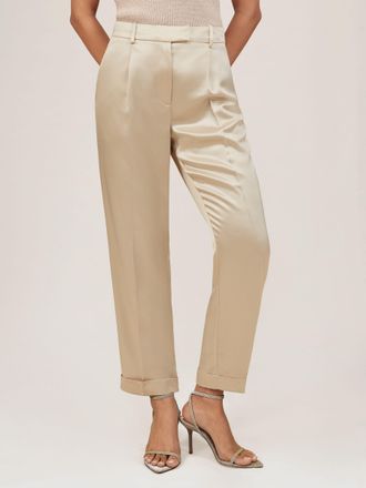 Reiss Neutral Petite Satin Tapered Trousers, 12