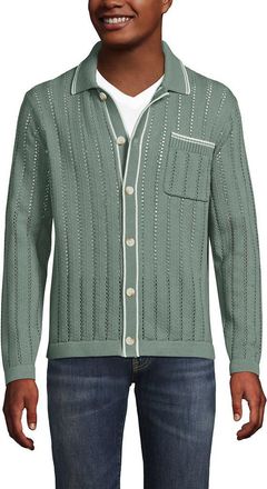 Lands End Long Sleeve Button Through Summer Polo Cardigan in Lily Pad Green at Nordstrom, Size X-Large