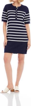 Karen Kane Short Sleeve Henley Sweater Dress In Navy With Off White