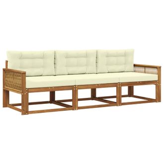 vidaXL Conjunto De Sof&aacute;s De Exterior Con Coj&iacute;n 3 Pcs Natural Y Crema Vidaxl