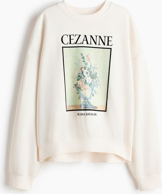 H&M Oversized Sweatshirt mit Printmotiv - White
