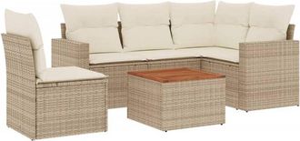 vidaXL Juego De Sof&aacute;s Jard&iacute;n Con Cojines 6 Pzas Rat&aacute;n Sint&eacute;tico Beige Vidaxl