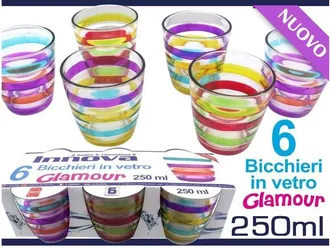 Trade Shop Trade Shop - Glamour Juego De Vasos De Cristal A Rayas De Colores 6 Piezas 250 Ml Colorido