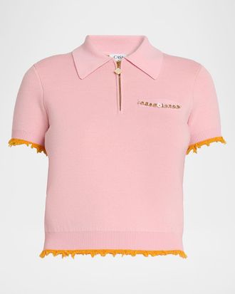 Casablanca Crochet-Trimmed Double-Faced Polo Top