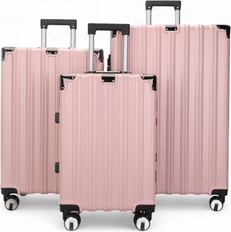 Infinity Leather Harde roze koffer, robuuste 8-wiel bagage, handbagagetas