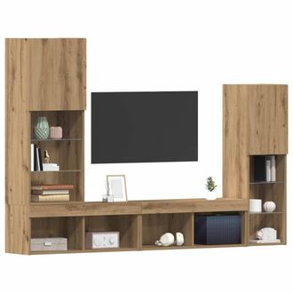 Berkfield Home TV Cabinet with LED Lights Artisan Oak 40.5x30x102 cm in Brown