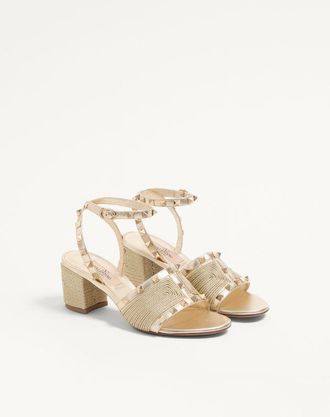 Valentino Garavani Sandalo Rockstud In Nappa Laminata Con Ricamo Cornely 60Mm Donna PLATINO 35.5