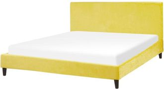 Beliani Cama Tapizada En Terciopelo Amarillo 160 X 200 Cm Marco De Listones Estilo Contempor&aacute;neo Fitou