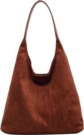 Generic Women Suede Shoulder Bag Retro Single Shoulder Bag Large Capacity Simple Tote Handbag Solid Color Trendy Work Hobo Hasp Closure Top Handle Bag (Brown)