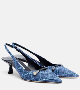 Jimmy Choo London Amita denim slingback pumps