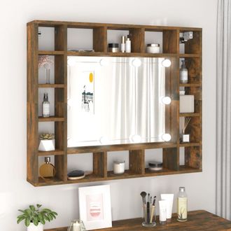 vidaXL Mueble Con Espejo Y Led Color Roble Ahumado 91x15x76,5 Cm Vidaxl