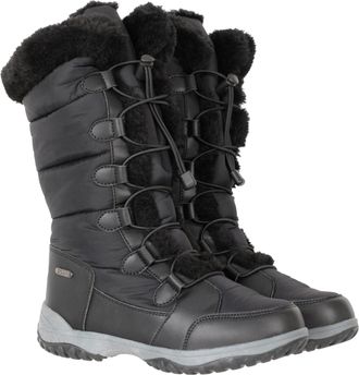 Mountain Warehouse Snowflake Womens Long Snowboots - Faux Fur, High Traction Outsole - Snowproof Winter Shoes Black Adult Shoe Size 7