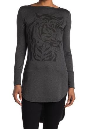 Go Couture Graphic Boat Neck Top in Charcoal Print 1 at Nordstrom Rack, Size Medium