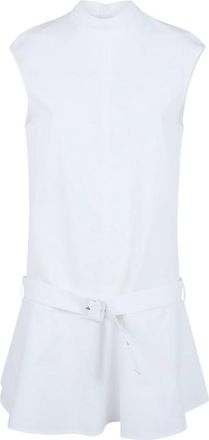 Semicouture White Round Neck Belted Mini Dress