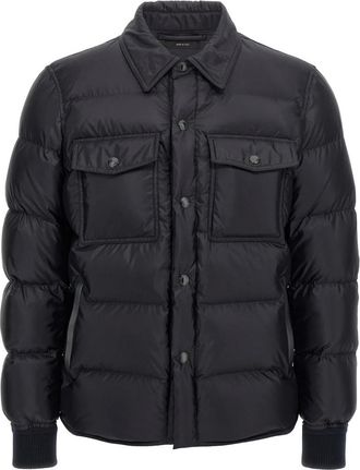 Tom Ford Jassen, Heren, Blauw, L, Leer, Techno Satin Gewatteerde Jas