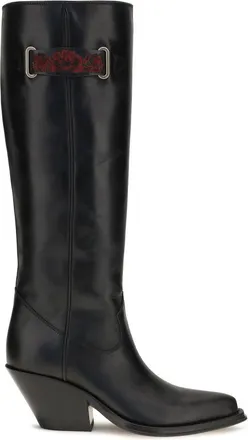 Chlo&eacute; Black Calf Leather Bos Taurus Over The Womens Knee