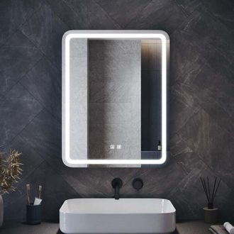 Elegant Lighting Bathroom LED Rounded Corners Mirror Cabinet with Built-in Tissue Storage Area, Dimmable LED Illumiated, Anti-Fog, Shaver Socket, Urban Beige