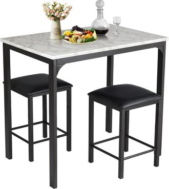 Costway Costway - Mesa Y Sillas De Comedor, Conjunto Mesa Y Sillas Cocina, Mesa Rectangular 90 X 60 X 82 Cm, 2 Sillas De Cuero Sint&eacute;tico 35 X 35 X 50 Cm, Mesa