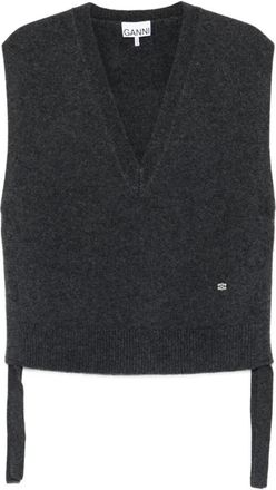 Ganni V-hals Mouwloze Vest - Dames - V-hals truien - Grijs - XS - Wol - Truien & Vesten