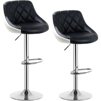 Woltu 2x Taburetes De Bar Con Respaldo Cuero Sint&eacute;tico Taburetes Alto Cocina Regulable En Altura Taburetes Giratorio Sillas Bar Taburete De Trabajo Negro+bl