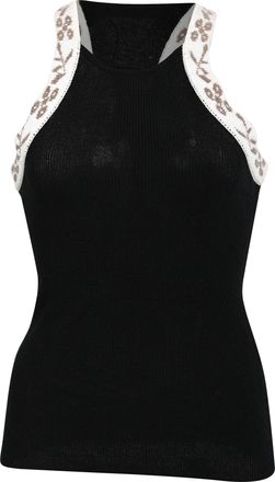 Max Mara Pleiadi Sequin-Embellished Tank Top in Black Wool