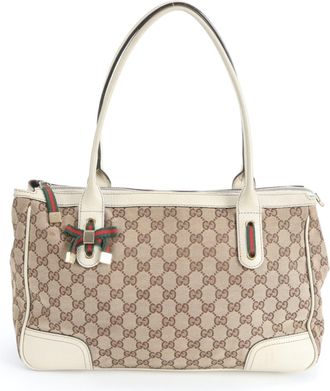 Gucci Brown Leather Canvas Shoulder Bag Tote Bag (Pre-Owned)