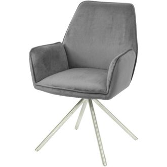 Hhg Sedia poltroncina girevole con braccioli elegante imbottita HHG 851 gambe grigie velluto grigio scuro