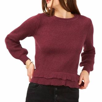 1.State Ruffle Hem Open Back Sweater In Napa Wine