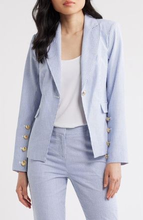 Tahari by ASL Seersucker Blazer in Navy Ivory at Nordstrom, Size 10