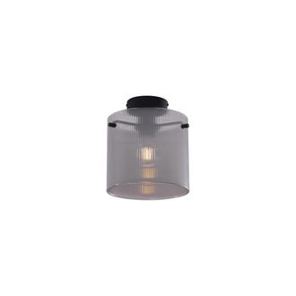 QAZQA Art D&eacute;co L&aacute;mpara De Techo Art D&eacute;co Negra Con Cristal Ahumado - Laura Met&aacute;lica /vidrio Redonda Adecuado Para Led Max. 1 X 15 Watt - Qazqa