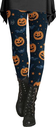 Generic Leggings for Women UK Halloween Leggings Pumpkin Ghost Skull Scary Print High Waist Yoga Pants Slim Fit Halloween Party Festival Essentials Stretchy T