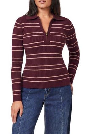 Scotch & Soda Stripe Zip Polo Sweater in Winetasting/Burlwood at Nordstrom Rack, Size X-Small