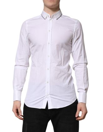Dolce & Gabbana Mens White Cotton Gold Long Sleeves Formal Shirt Elastane