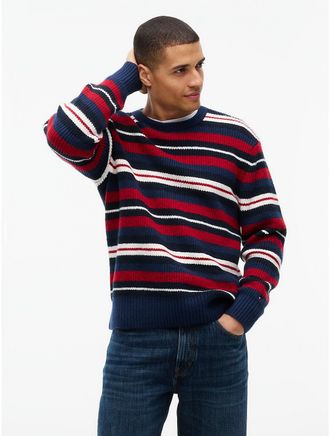 Tommy Hilfiger Mens Striped Shaker Knit Sweater - Carbon Navy - XXL